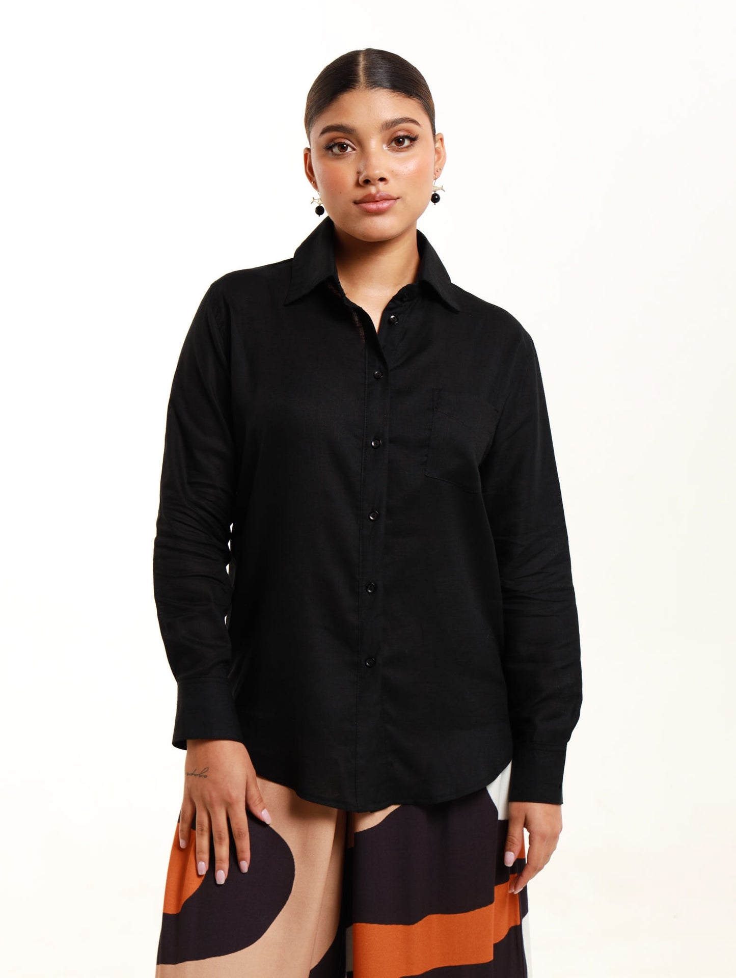 RESORT LS TOP / BLACK MODAL LINEN