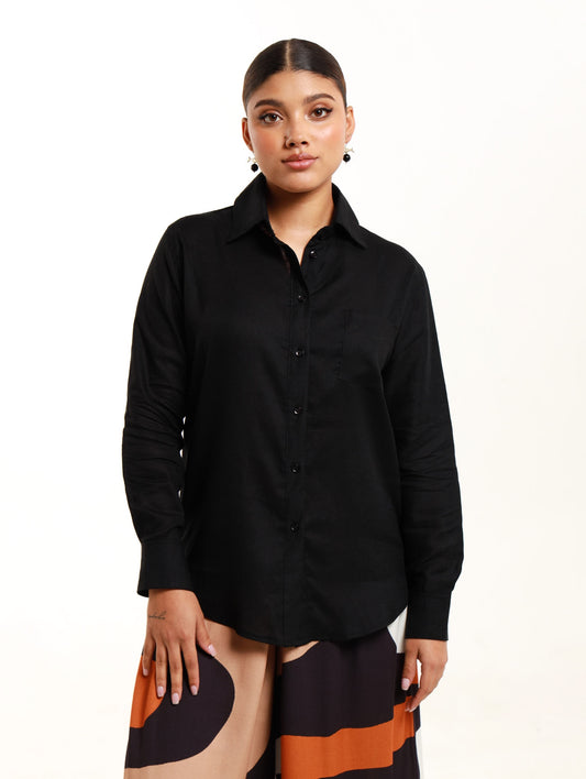 RESORT LS TOP / BLACK MODAL LINEN