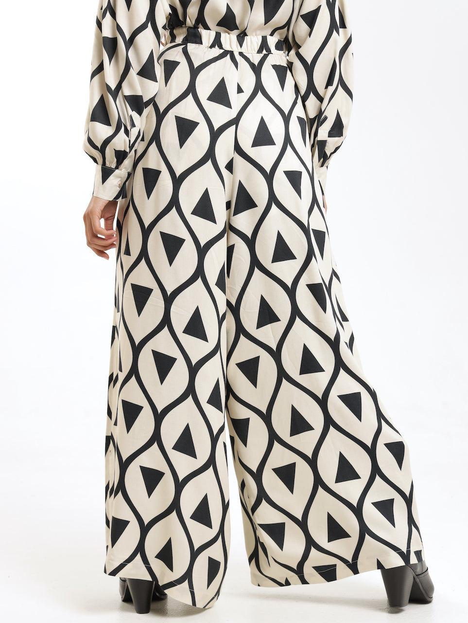 CROPPED WIDE LEG PALAZZO / ABSTRACT GEO B&W