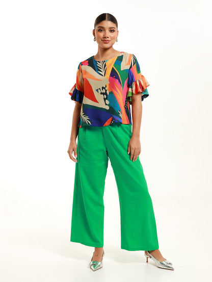 RELAXED RUFFLE SLEEVE TOP / HELICONIA