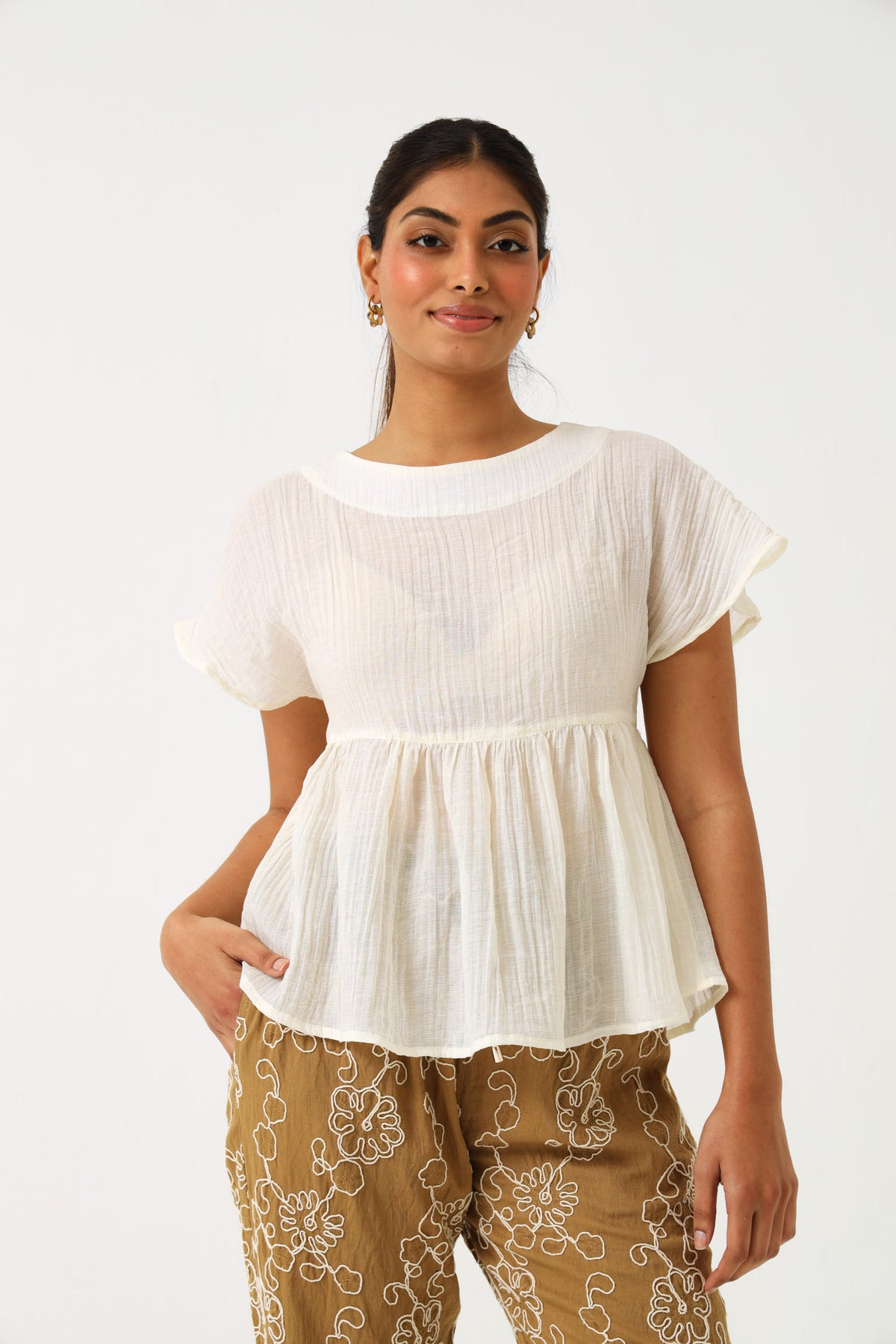 BABYDOLL TOP / MILK CRINKLE