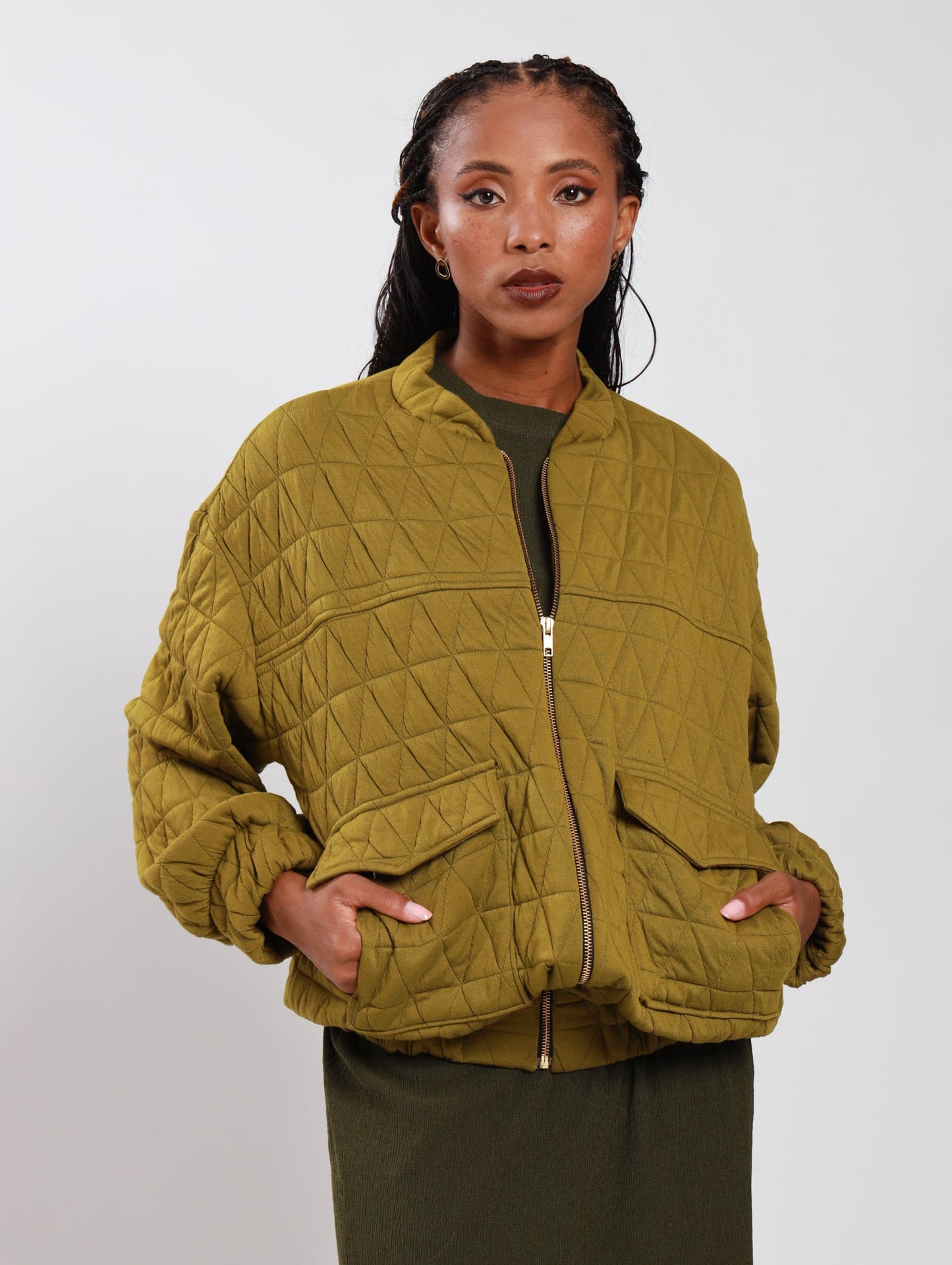 OVERSIZED BOMBER JACKET / CHARTREUSE QUILT