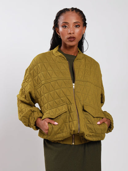 OVERSIZED BOMBER JACKET / CHARTREUSE QUILT