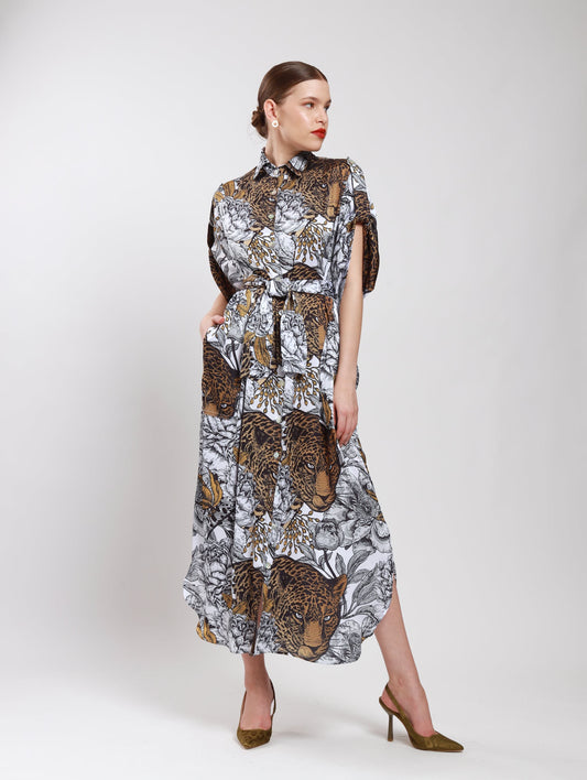 TAB DETAIL MAXI DRESS / PEONY TIGER