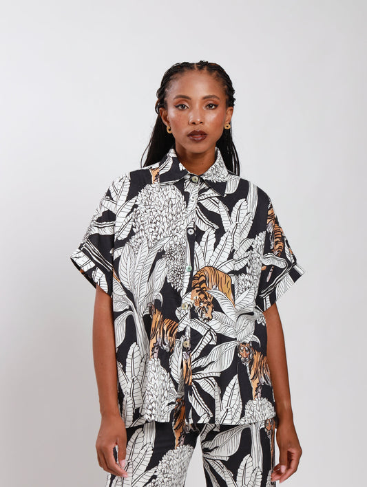 RELAXED HI-LO TOP / PALM TIGER