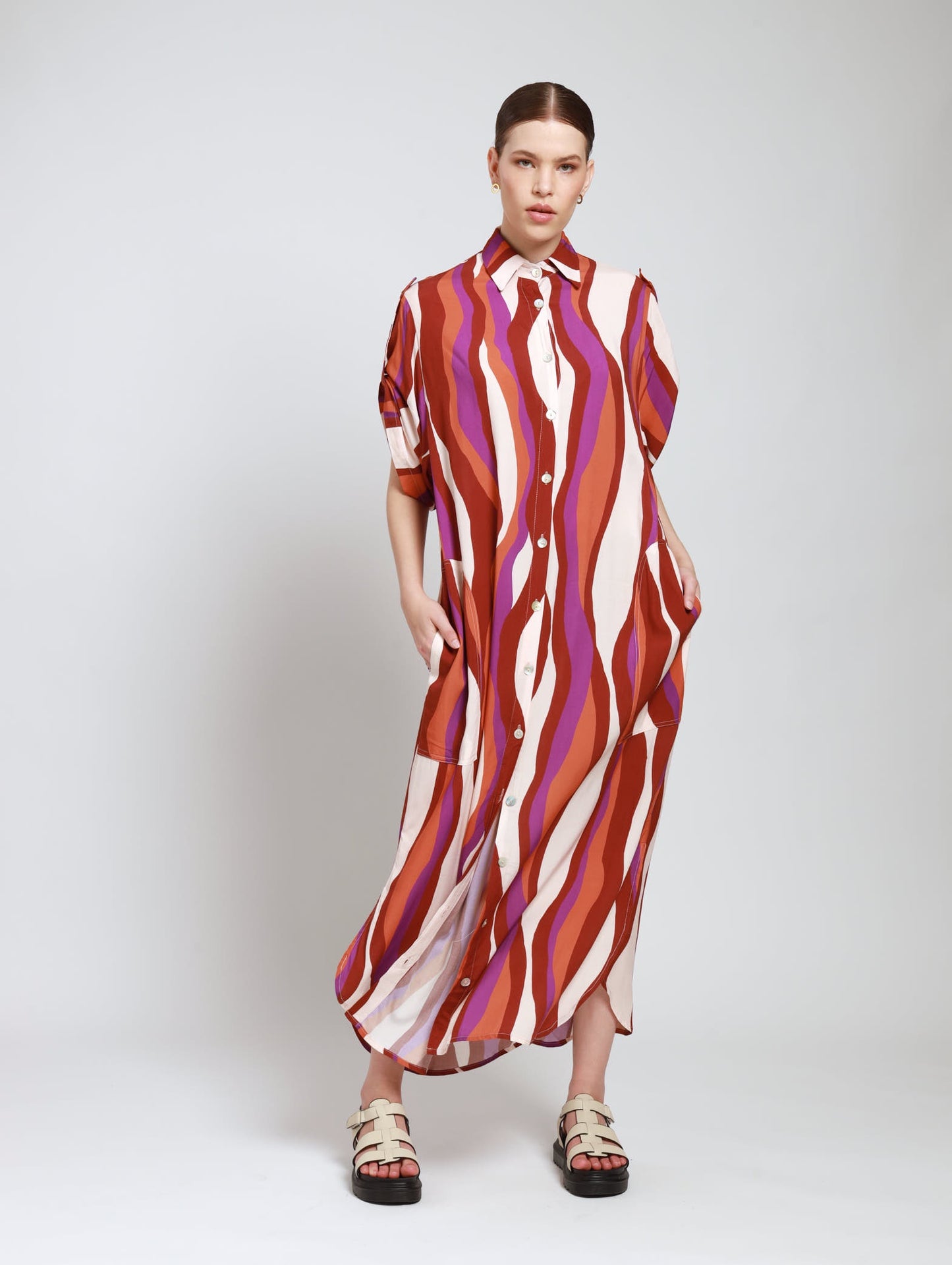 TAB DETAIL DRESS / PURPLE RAIN