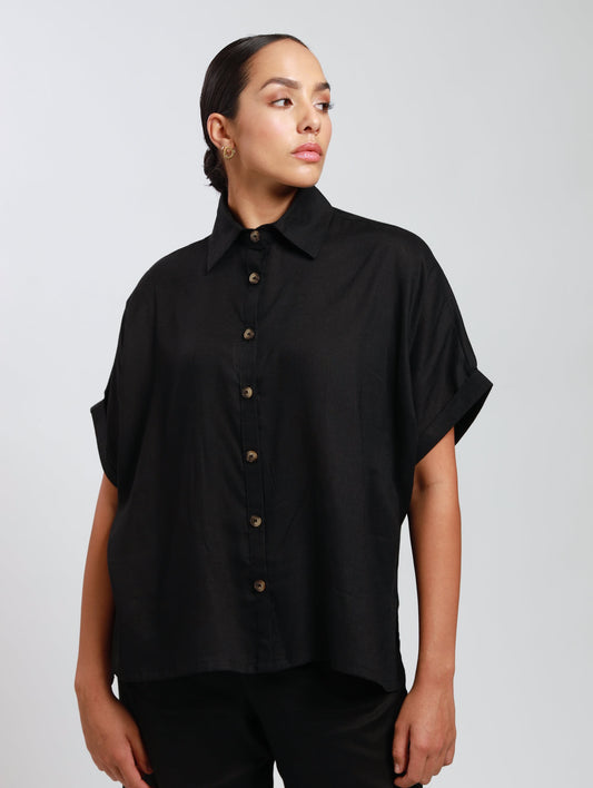 RELAXED HI-LO TOP / MODAL BLACK