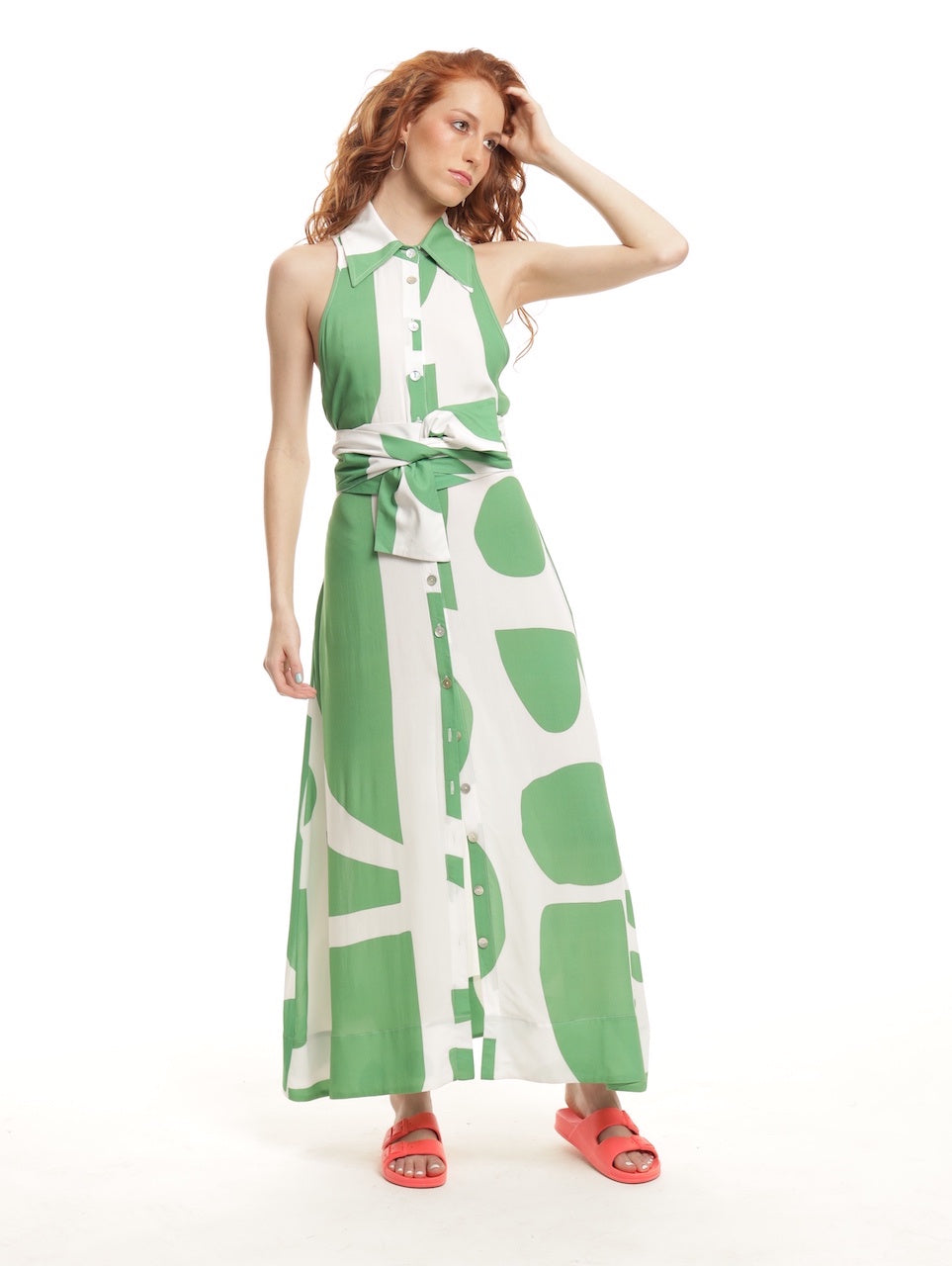 OVERSIZED SASH WRAP MAXI / GEO PRINT SPRING GREEN