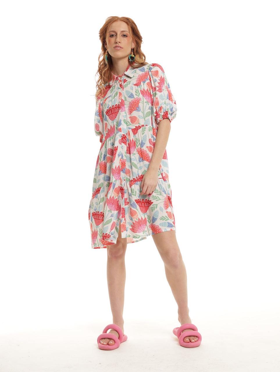 MIDI RUFFLE SHIRT DRESS / BATIK