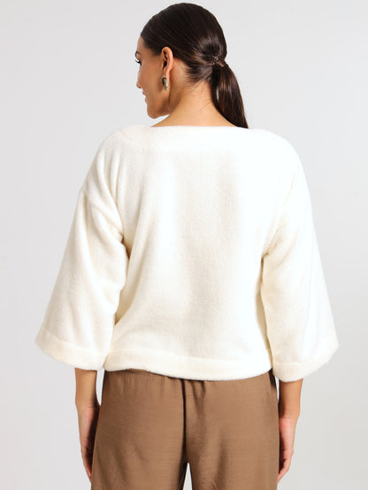 LONGSLEEVE BOX TOP / IVORY FAUX FUR
