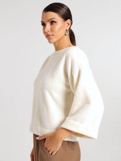 LONGSLEEVE BOX TOP / IVORY FAUX FUR