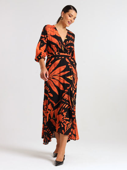 RUFFLE WRAP DRESS / TERRA PALM