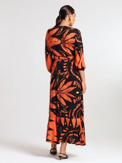 RUFFLE WRAP DRESS / TERRA PALM