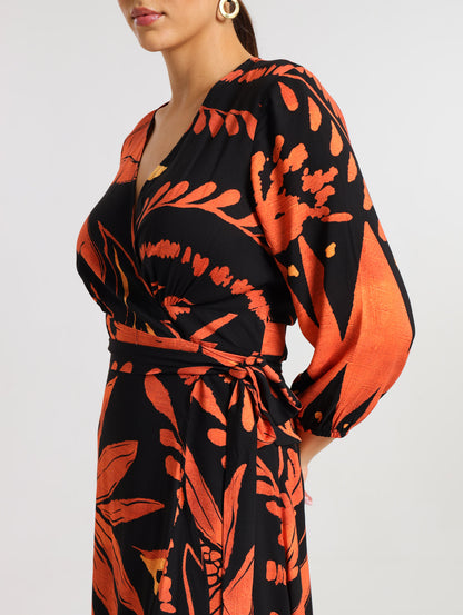 RUFFLE WRAP DRESS / TERRA PALM