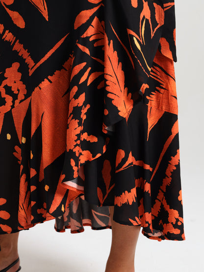 RUFFLE WRAP DRESS / TERRA PALM