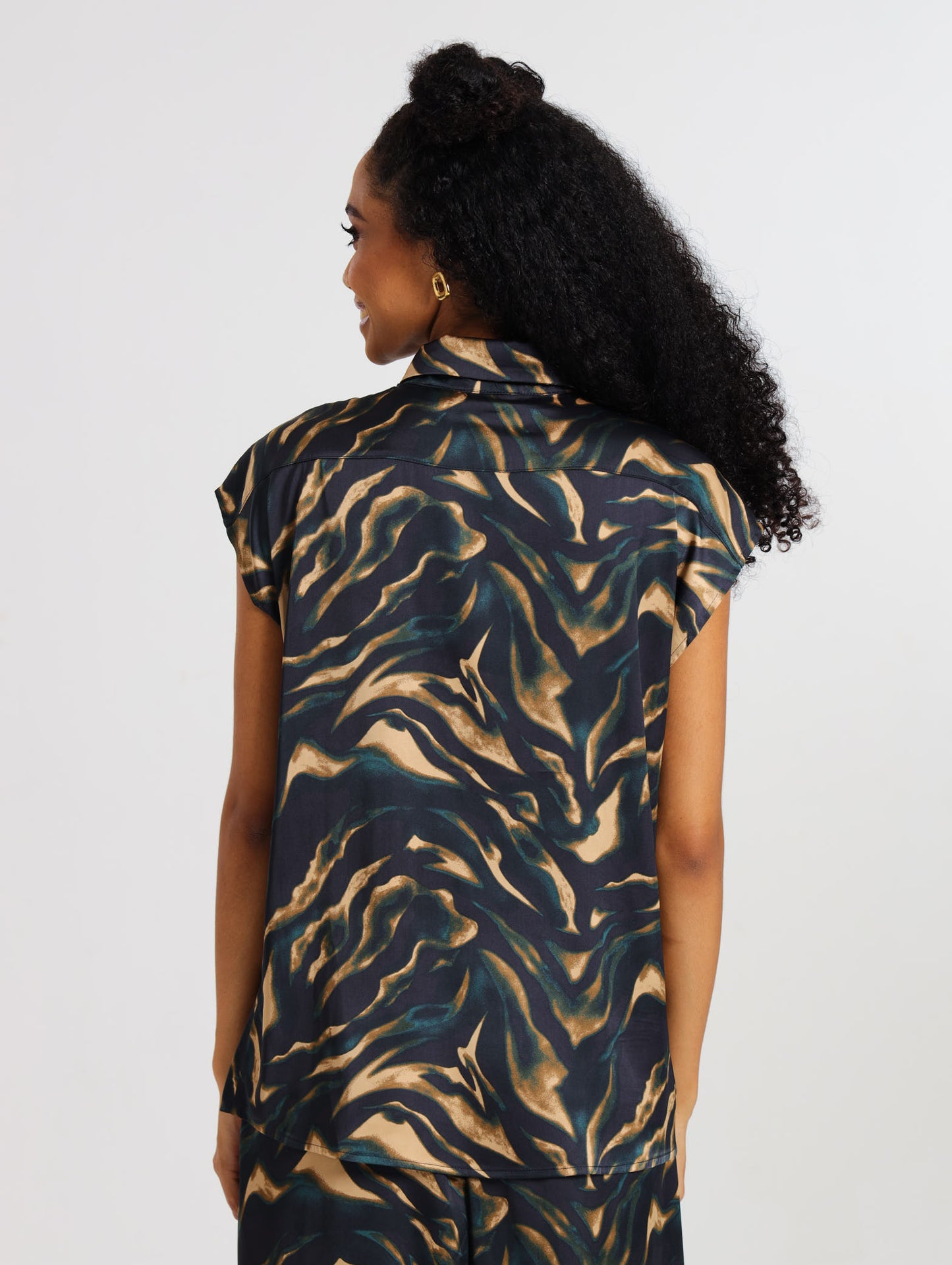 CAPPED SLEEVE TOP / TEAL TIGER