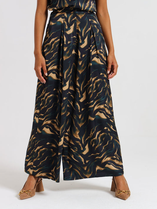 PLEAT DETAIL PALAZZO / TEAL TIGER