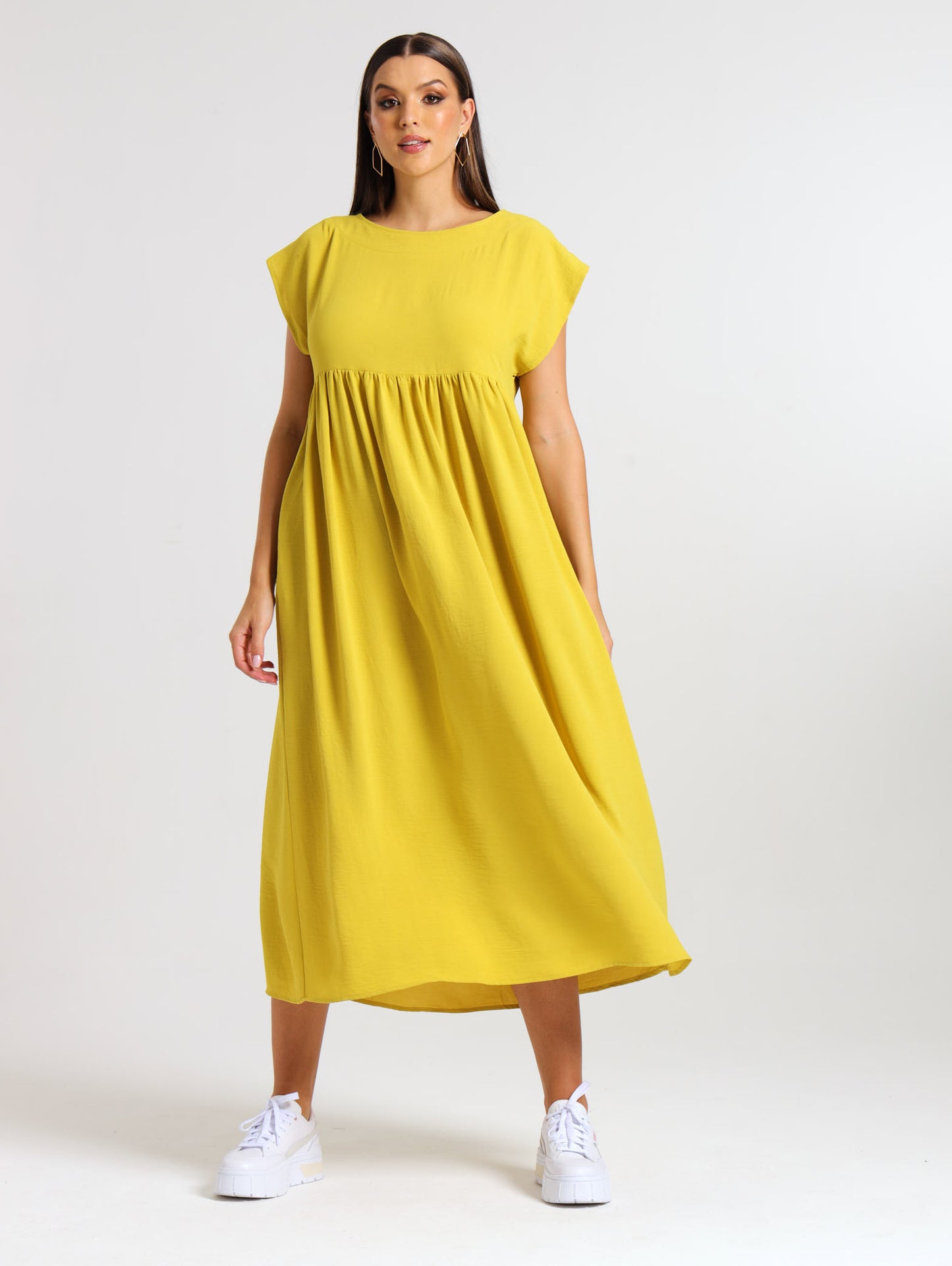 BOXY MAXI RUFFLE DRESS / CHARTREUSE