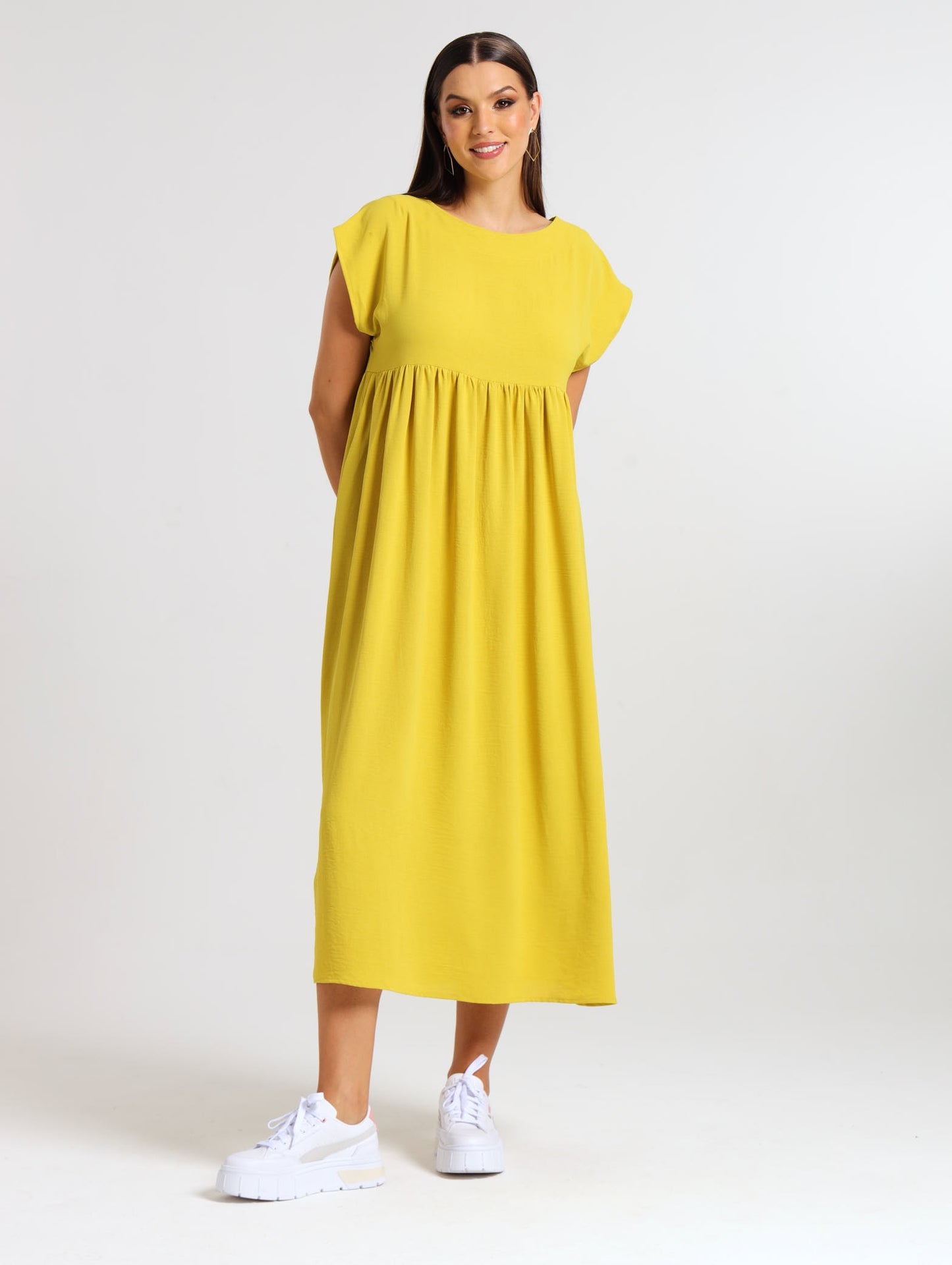 BOXY MAXI RUFFLE DRESS / CHARTREUSE