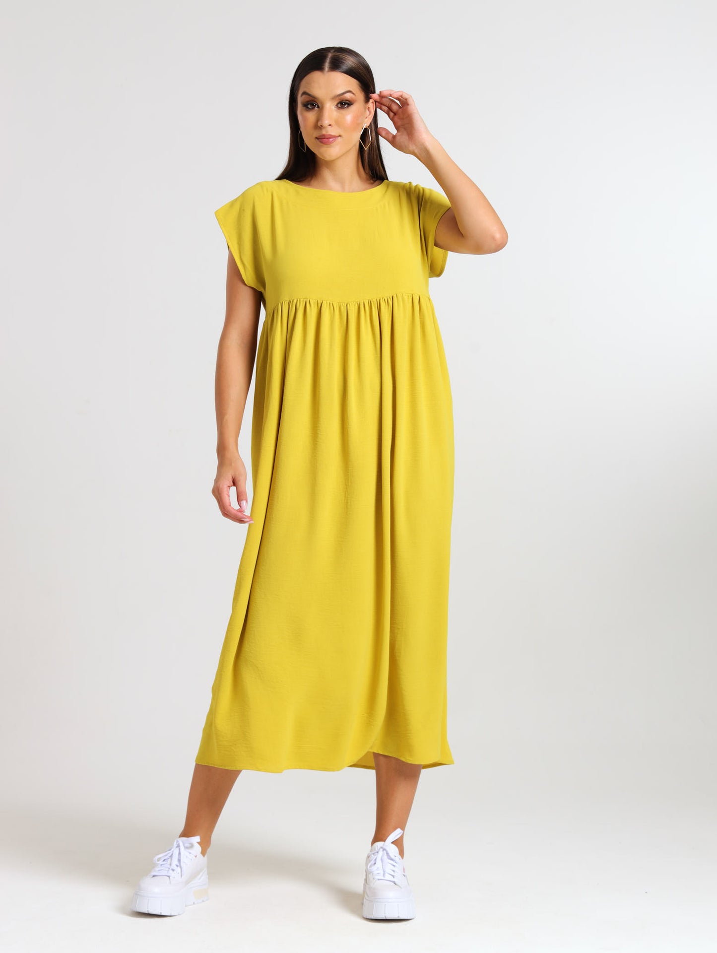 BOXY MAXI RUFFLE DRESS / CHARTREUSE