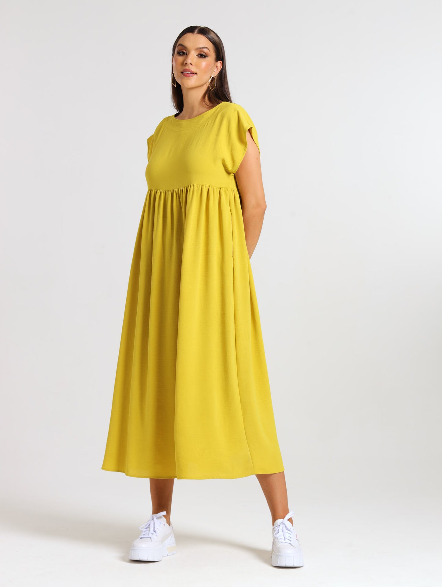 BOXY MAXI RUFFLE DRESS / CHARTREUSE