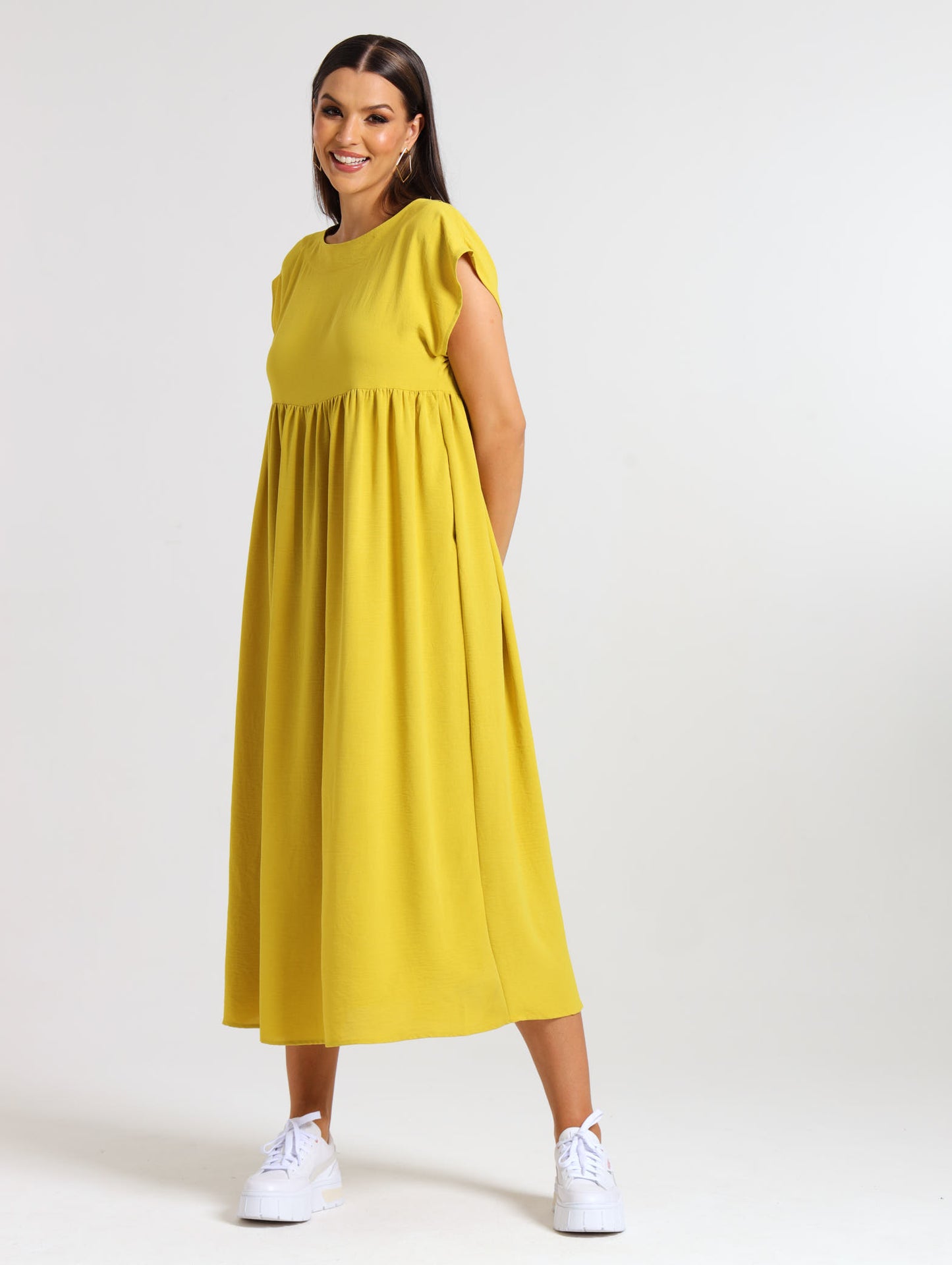 BOXY MAXI RUFFLE DRESS / CHARTREUSE