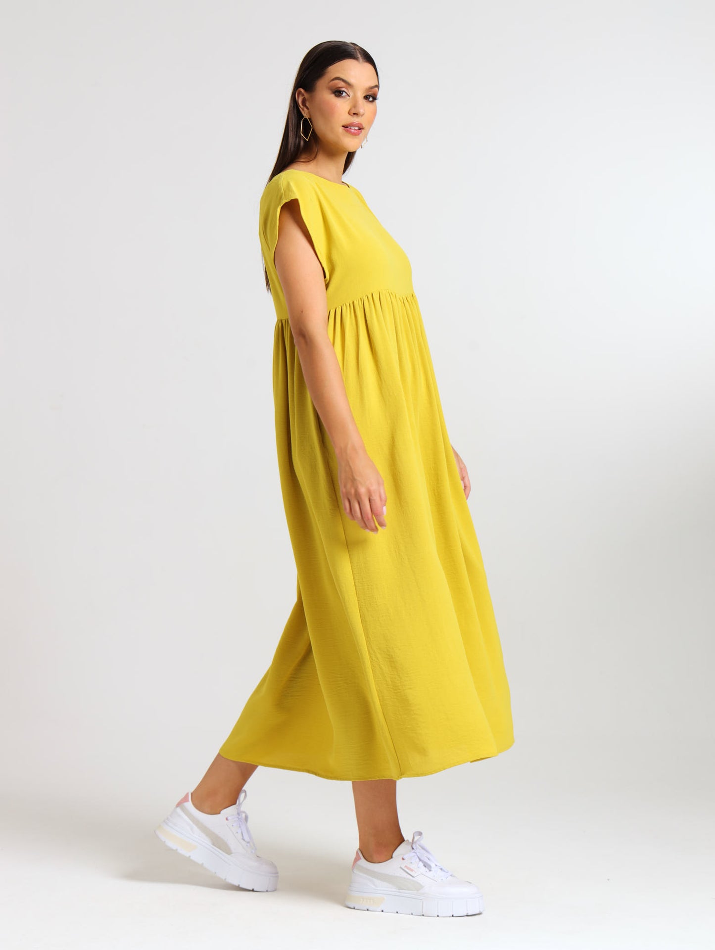 BOXY MAXI RUFFLE DRESS / CHARTREUSE