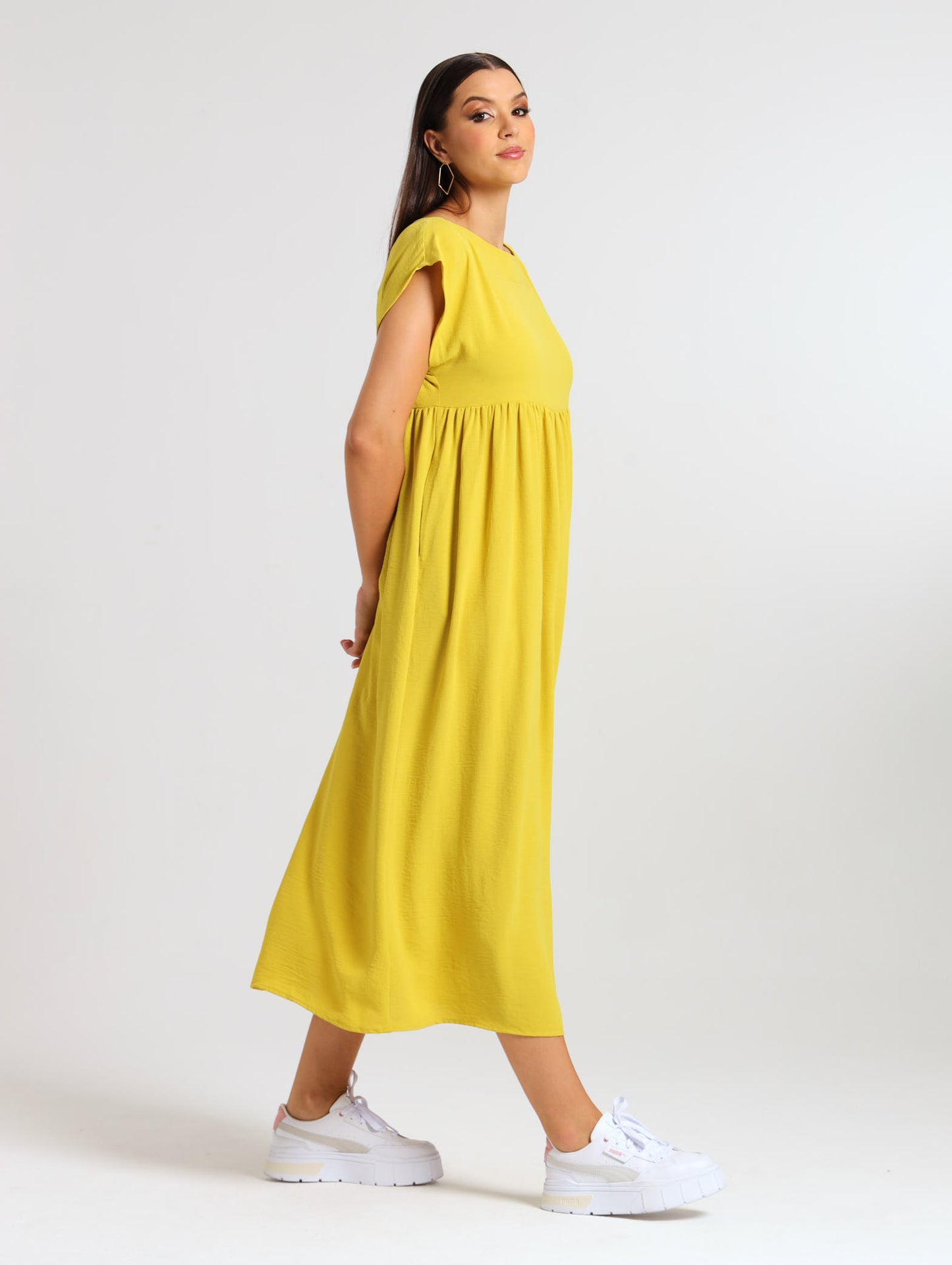 BOXY MAXI RUFFLE DRESS / CHARTREUSE