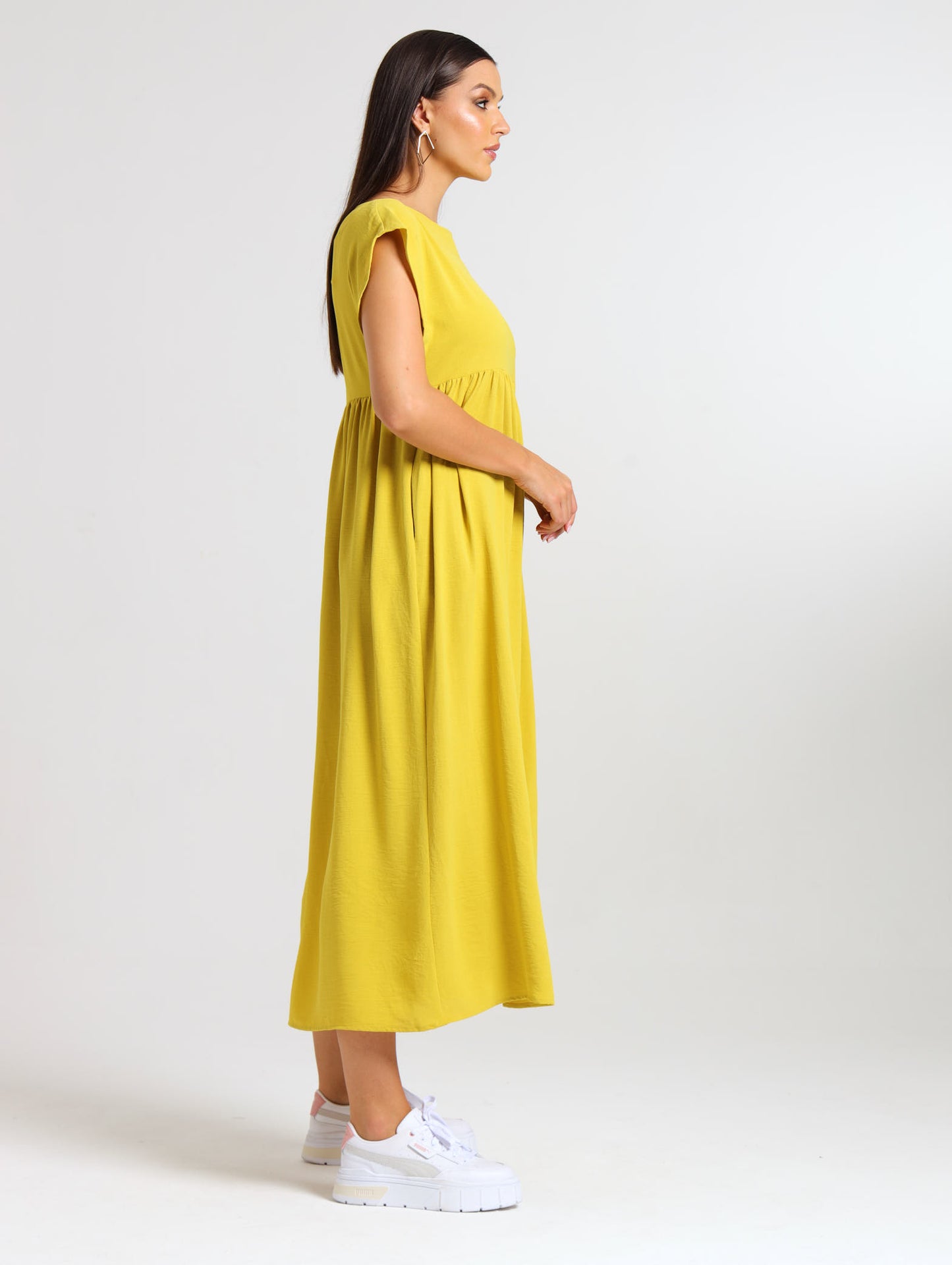BOXY MAXI RUFFLE DRESS / CHARTREUSE