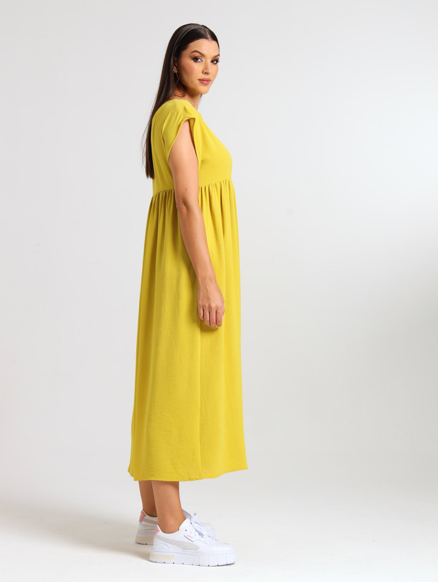 BOXY MAXI RUFFLE DRESS / CHARTREUSE