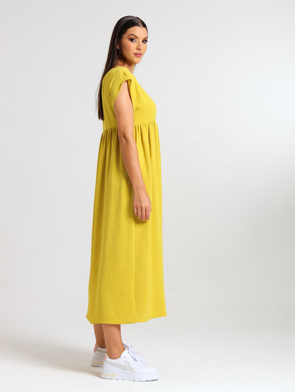 BOXY MAXI RUFFLE DRESS / CHARTREUSE