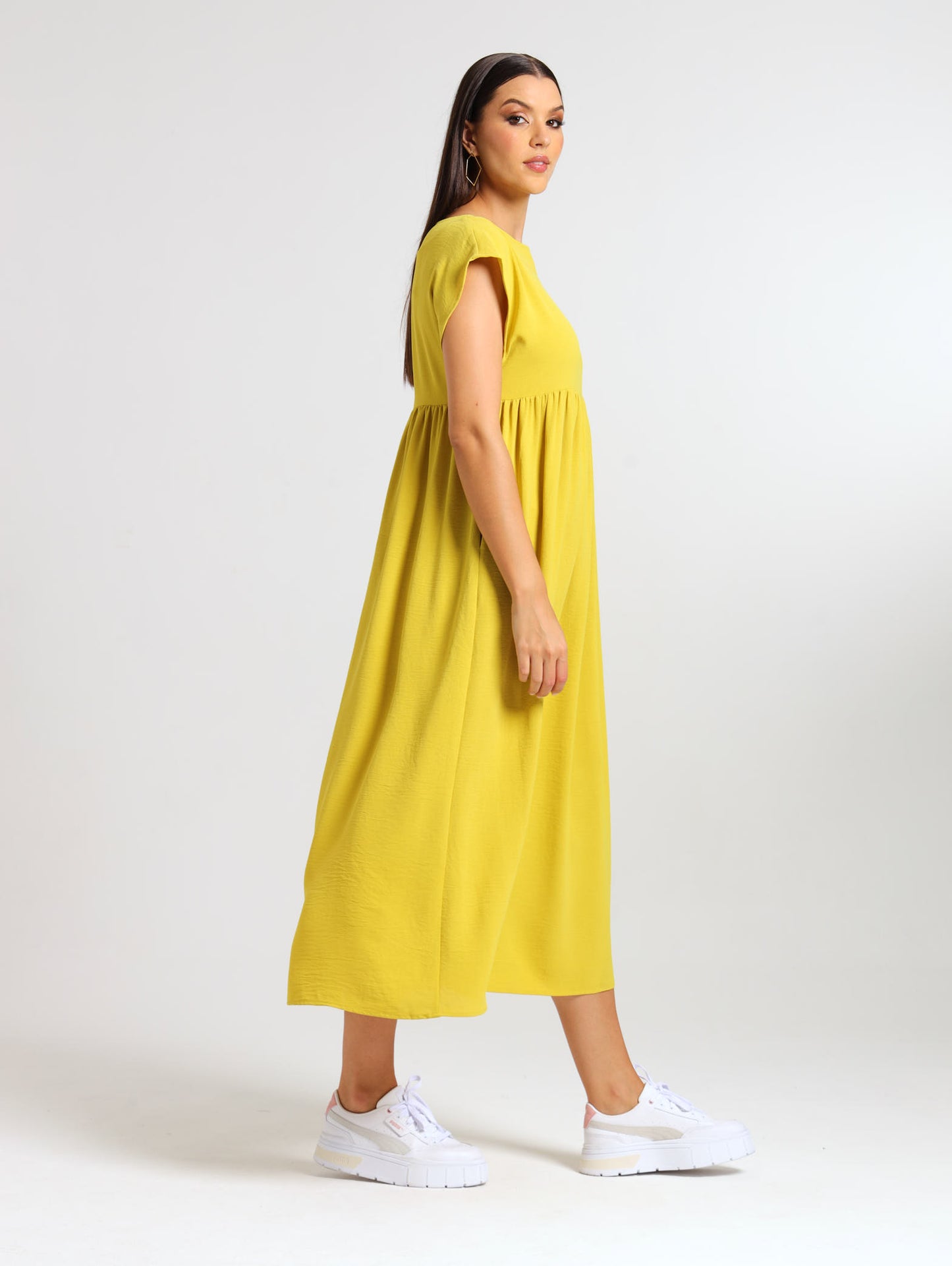 BOXY MAXI RUFFLE DRESS / CHARTREUSE