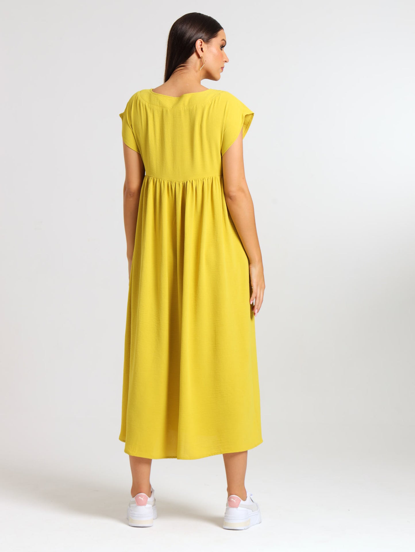 BOXY MAXI RUFFLE DRESS / CHARTREUSE