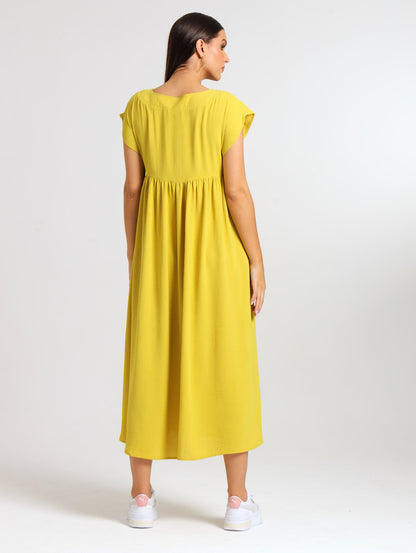 BOXY MAXI RUFFLE DRESS / CHARTREUSE