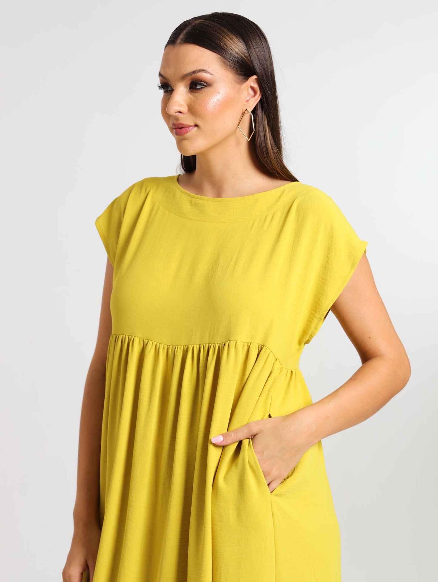 BOXY MAXI RUFFLE DRESS / CHARTREUSE