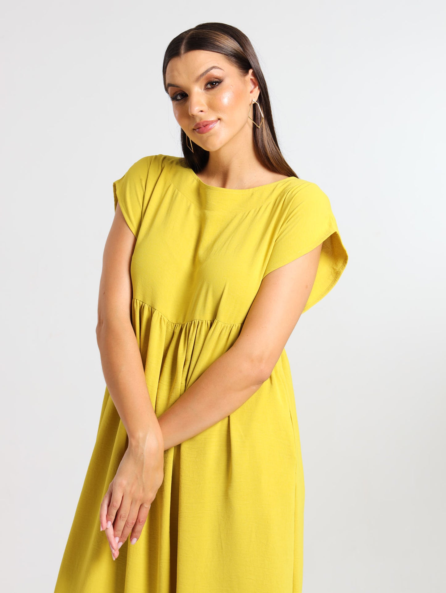 BOXY MAXI RUFFLE DRESS / CHARTREUSE