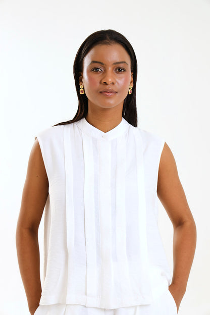 PLEATED TANK / CRYPTO WHITE