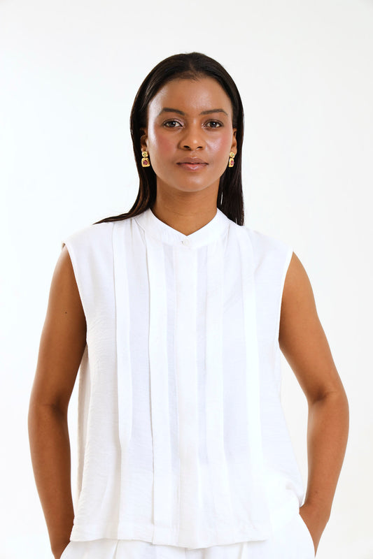 PLEATED TANK / CRYPTO WHITE