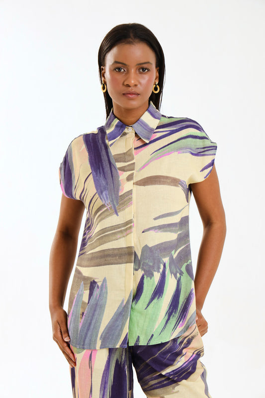 CAPPED SLEEVE TOP / PALM BREEZE