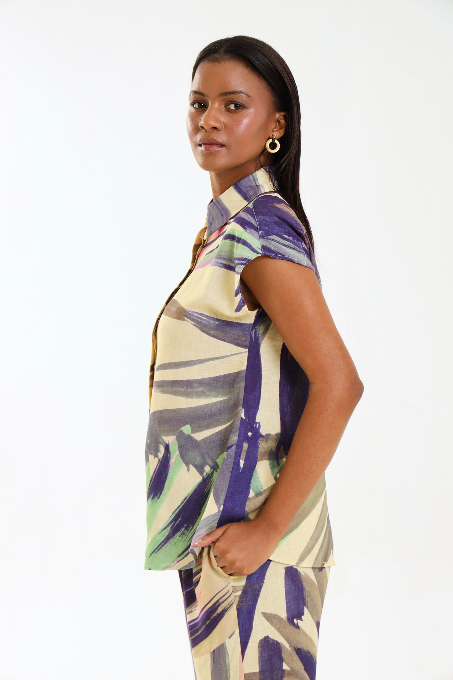 CAP SLEEVE TOP / PALM BREEZE