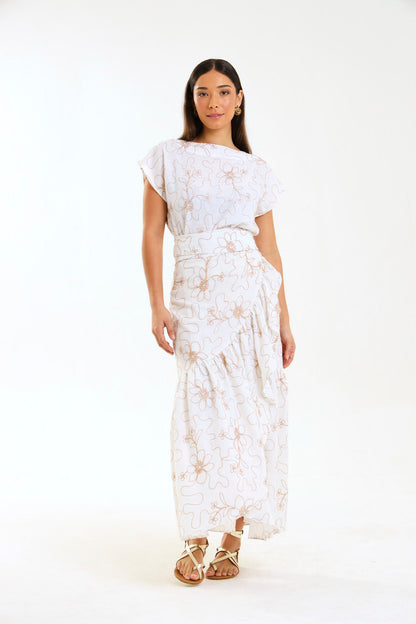 RUFFLE WRAP SKIRT / IVORY BOTANICA