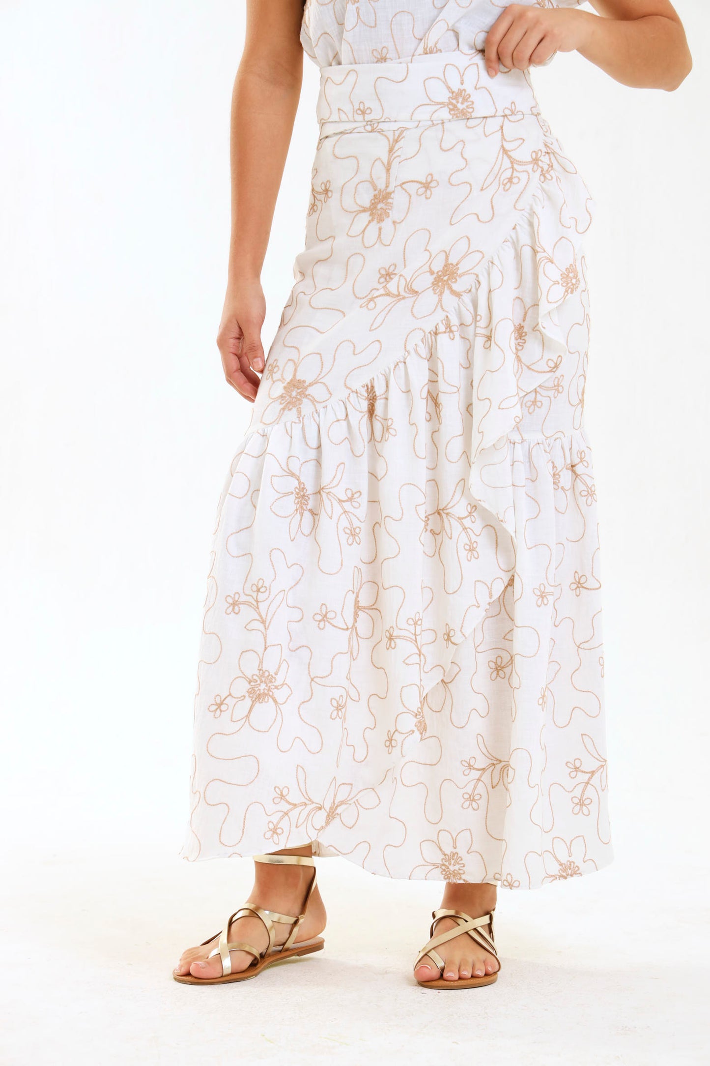RUFFLE WRAP SKIRT / IVORY BOTANICA