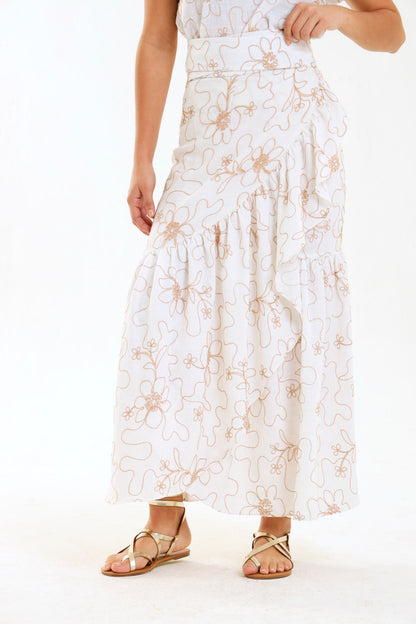RUFFLE WRAP SKIRT / IVORY BOTANICA