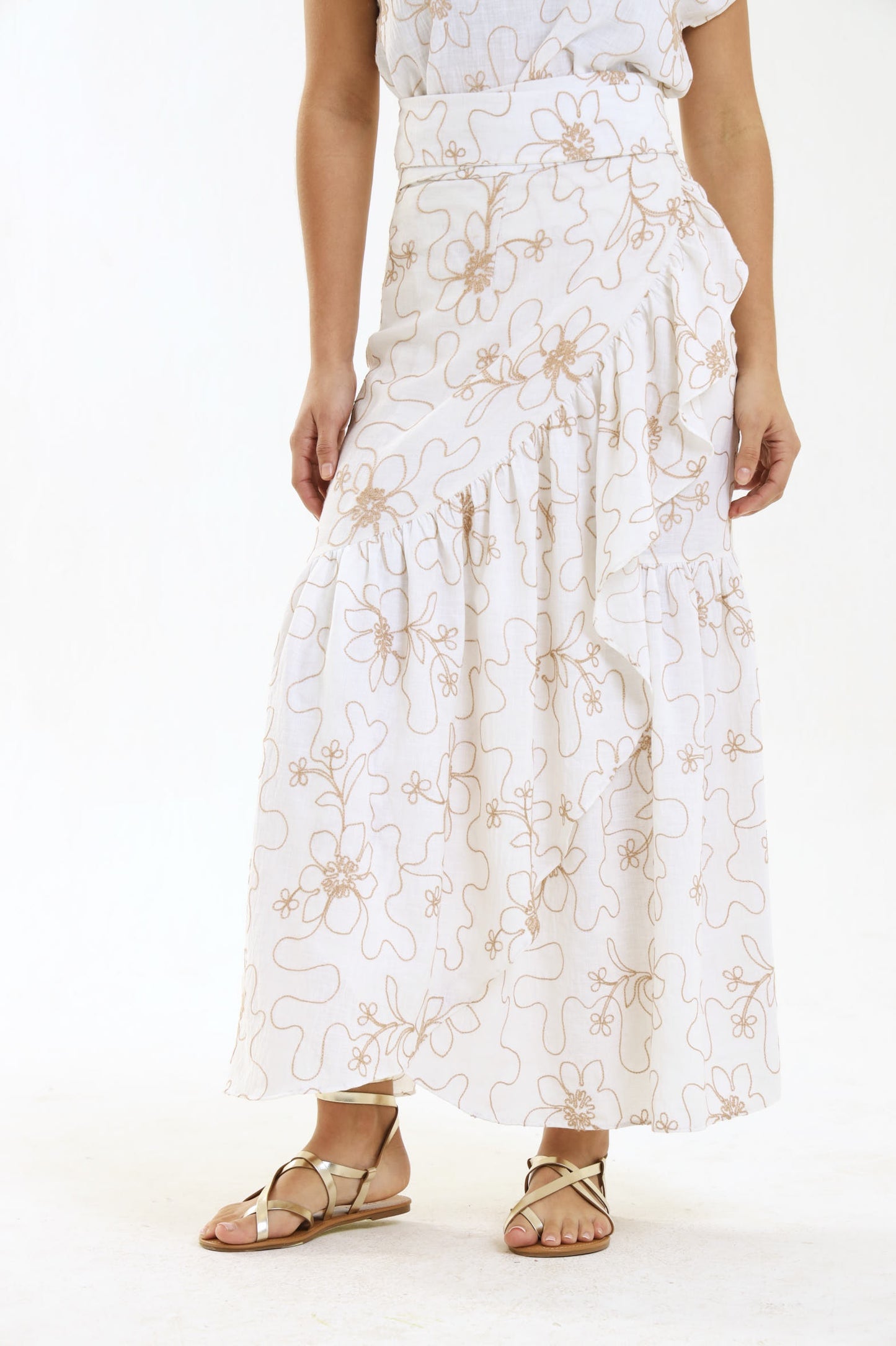RUFFLE WRAP SKIRT / IVORY BOTANICA