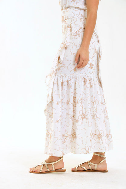 RUFFLE WRAP SKIRT / IVORY BOTANICA