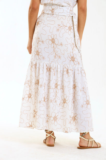 RUFFLE WRAP SKIRT / IVORY BOTANICA