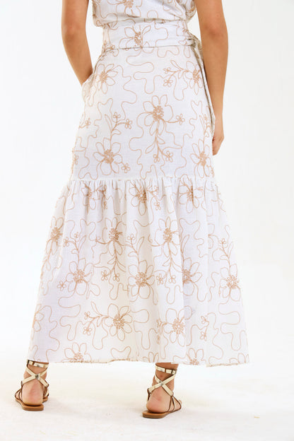 RUFFLE WRAP SKIRT / IVORY BOTANICA