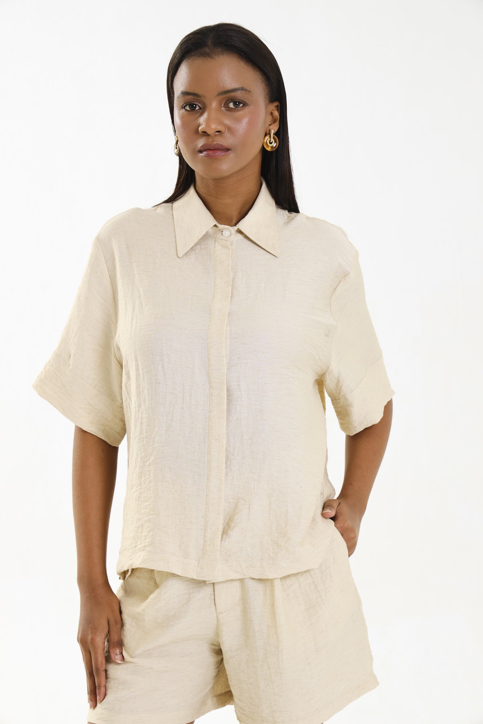 COLLARED BOX  TOP / NATURAL