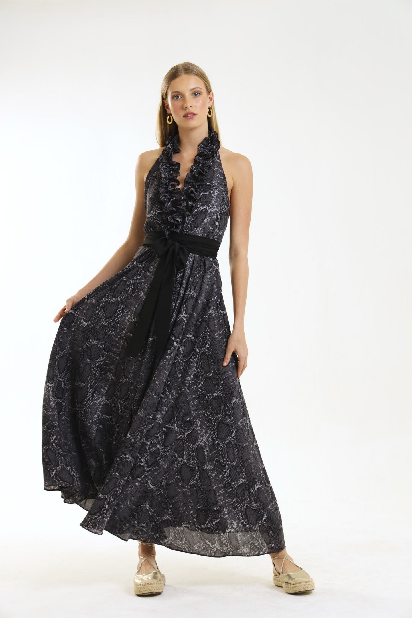 ISADORA HALTER GOWN / GRAPHITE SKIN