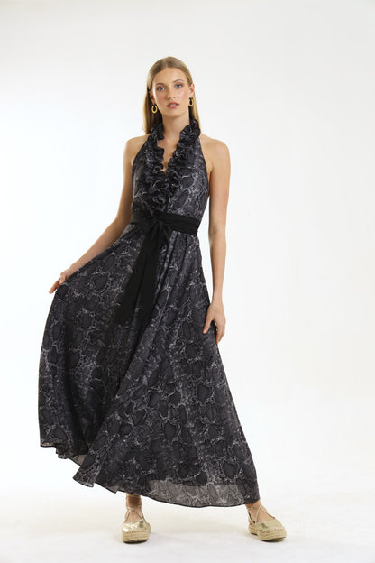 ISADORA HALTER GOWN / GRAPHITE SKIN